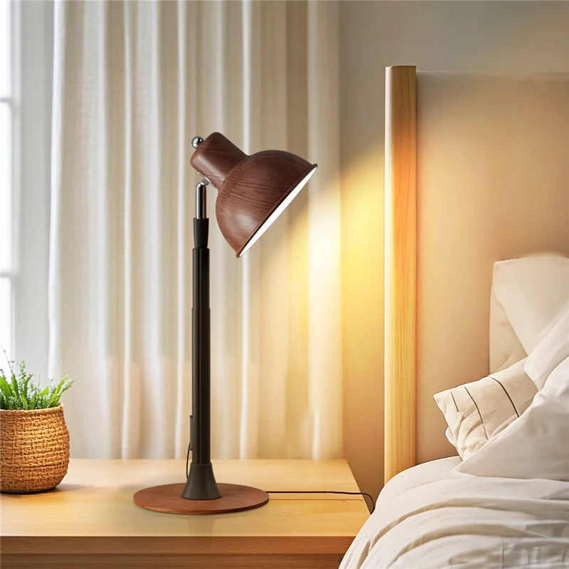 EFL001-P Extendable Iron Art Desk Lamp Study Reading Guest Room Eye Protection Water Transfer Print Light, EU Plug - Walnut Color