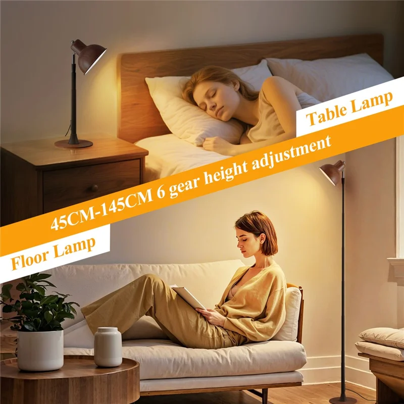 EFL001-P Extendable Iron Art Desk Lamp Study Reading Guest Room Eye Protection Water Transfer Print Light, EU Plug - Walnut Color