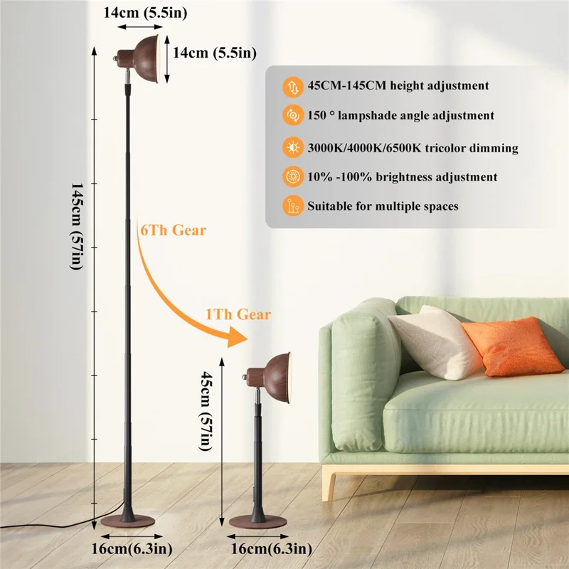 EFL001-P Extendable Iron Art Desk Lamp Study Reading Guest Room Eye Protection Water Transfer Print Light, EU Plug - Walnut Color