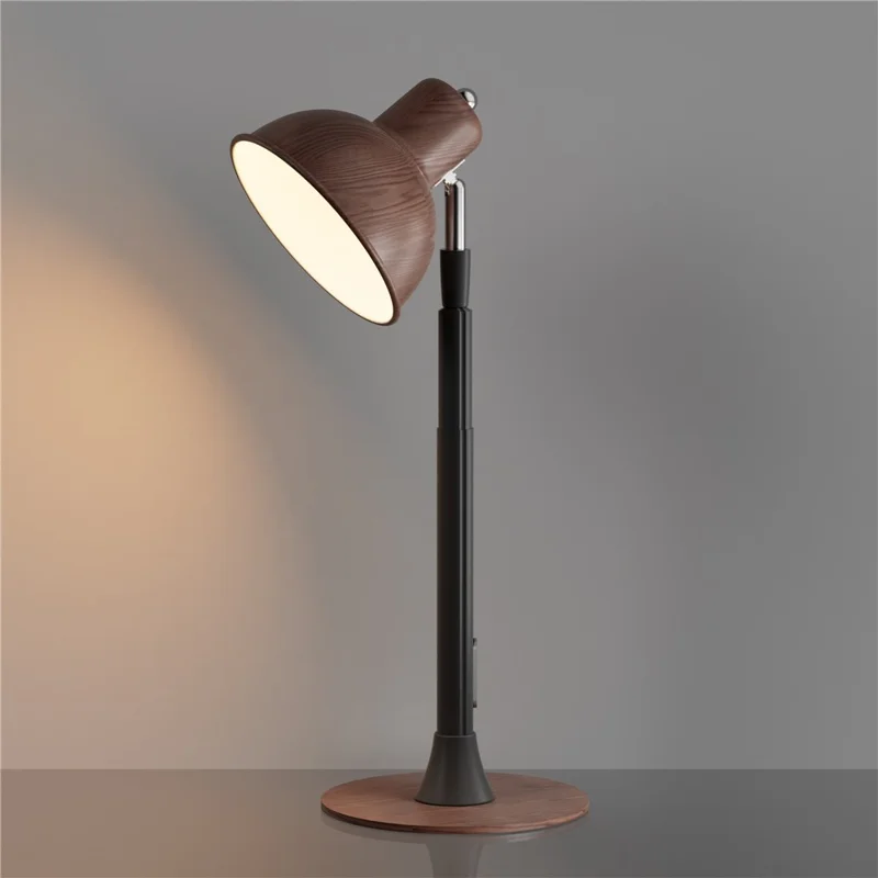 EFL001-P Extendable Iron Art Desk Lamp Study Reading Guest Room Eye Protection Water Transfer Print Light, EU Plug - Walnut Color