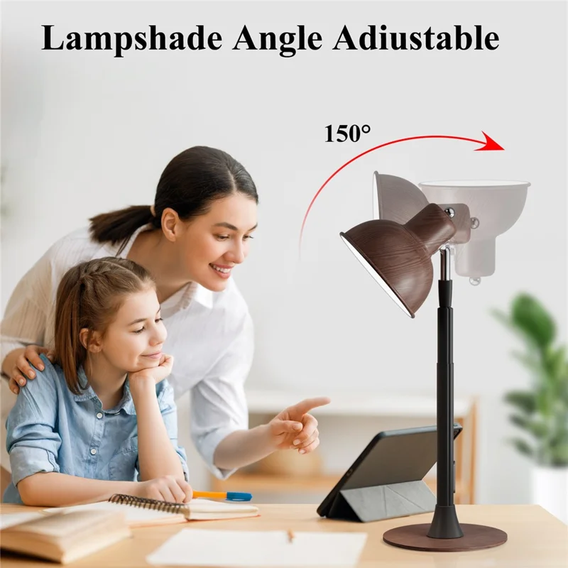 EFL001-P Extendable Iron Art Desk Lamp Study Reading Guest Room Eye Protection Water Transfer Print Light, EU Plug - Walnut Color