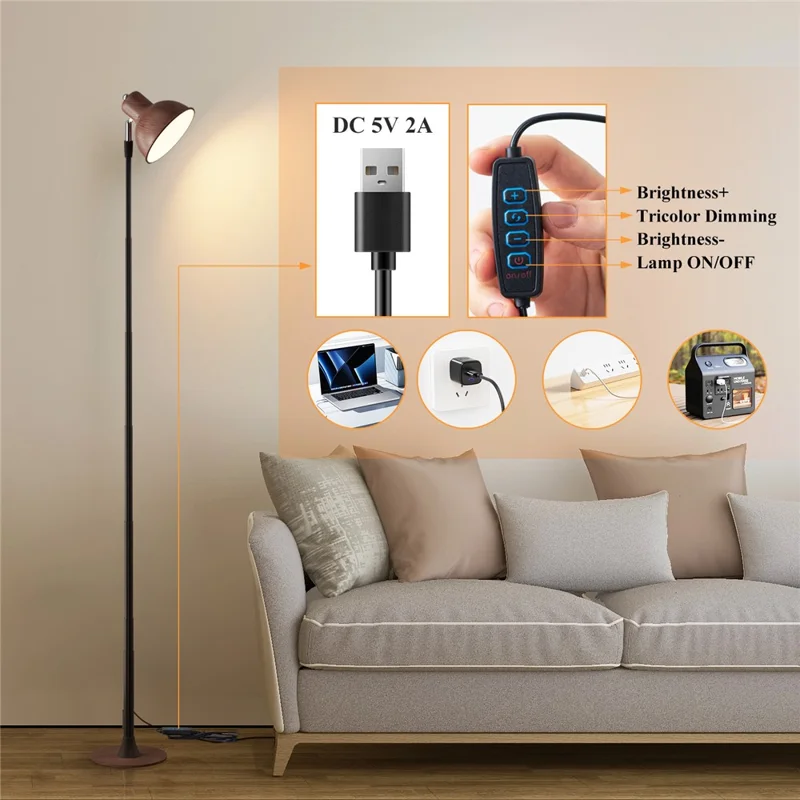 EFL001-P Extendable Iron Art Desk Lamp Study Reading Guest Room Eye Protection Water Transfer Print Light, EU Plug - Walnut Color