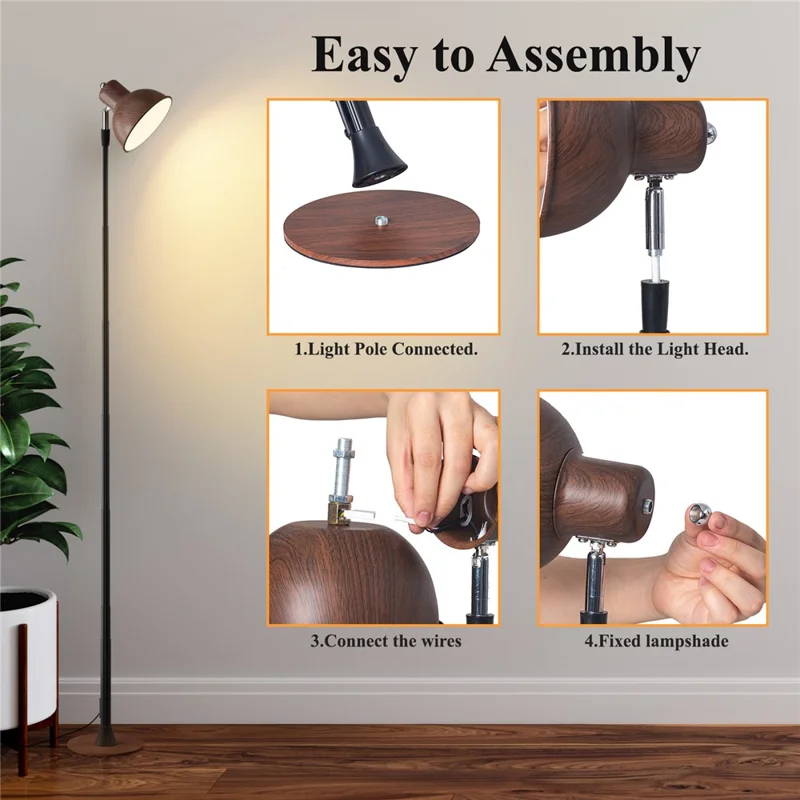 EFL001-P Extendable Iron Art Desk Lamp Study Reading Guest Room Eye Protection Water Transfer Print Light, EU Plug - Walnut Color