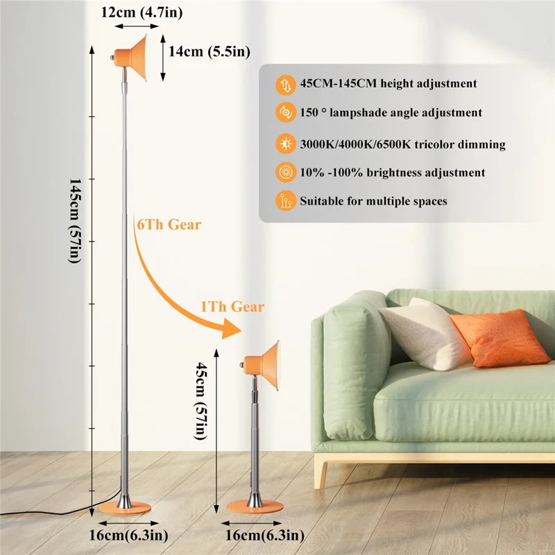 EFL002-P Lampada da lettura per camera degli ospiti, estendibile, con protezione per gli occhi e 3 temperature di colore, spina EU - Arancione