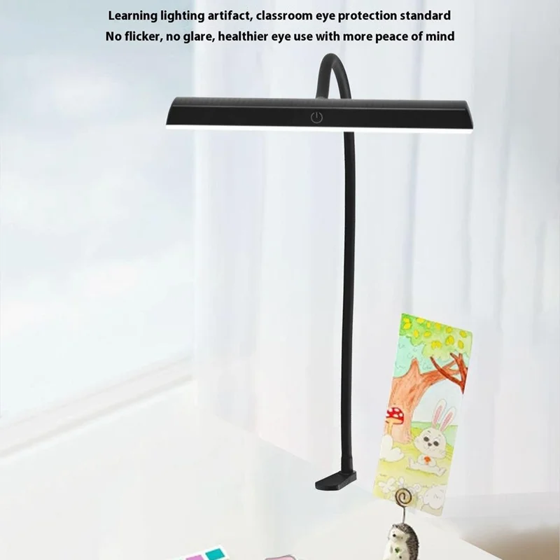 Clip On Desk Lamp Flexible Arm Reading Light Eye Protection Study Lamp 3 Color Temperatures Dimmable Night Light
