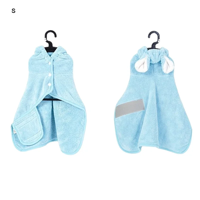 Taille S Serviette Séchage Rapide Portable pour Chiens Chats Éponge Polaire avec Capuche Robe de Bain pour Animaux de Compagnie, pour Animaux de Compagnie de 4 à 10 kg - Bleu