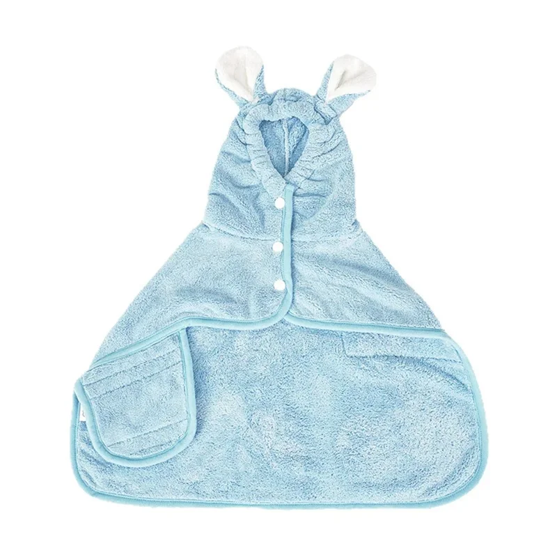 Taille S Serviette Séchage Rapide Portable pour Chiens Chats Éponge Polaire avec Capuche Robe de Bain pour Animaux de Compagnie, pour Animaux de Compagnie de 4 à 10 kg - Bleu