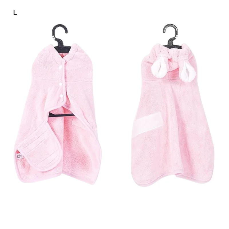 Serviette de bain rapide à séchage rapide pour chiens et chats, en polaire absorbante, avec capuche, pour animaux de compagnie de 20 à 32,5 kg - Rose