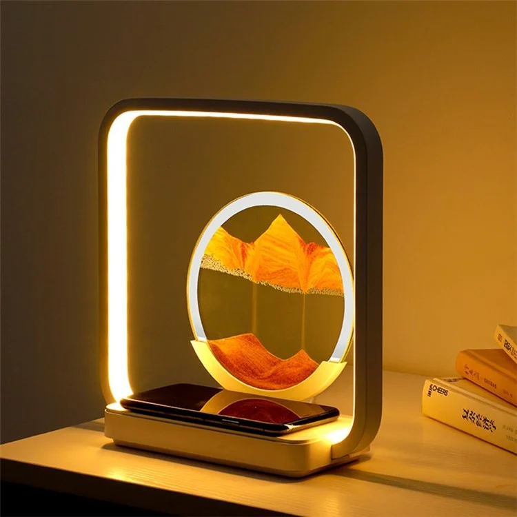 AX-213 Moving Sand Art Decor Lamp 3D Sandscapes Desk Toy Quicksand Painting Light with Wireless Charger - Yellow