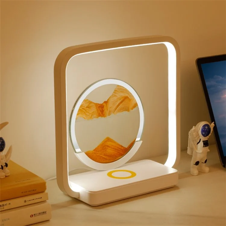 AX-213 Moving Sand Art Decor Lamp 3D Sandscapes Desk Toy Quicksand Painting Light with Wireless Charger - Yellow