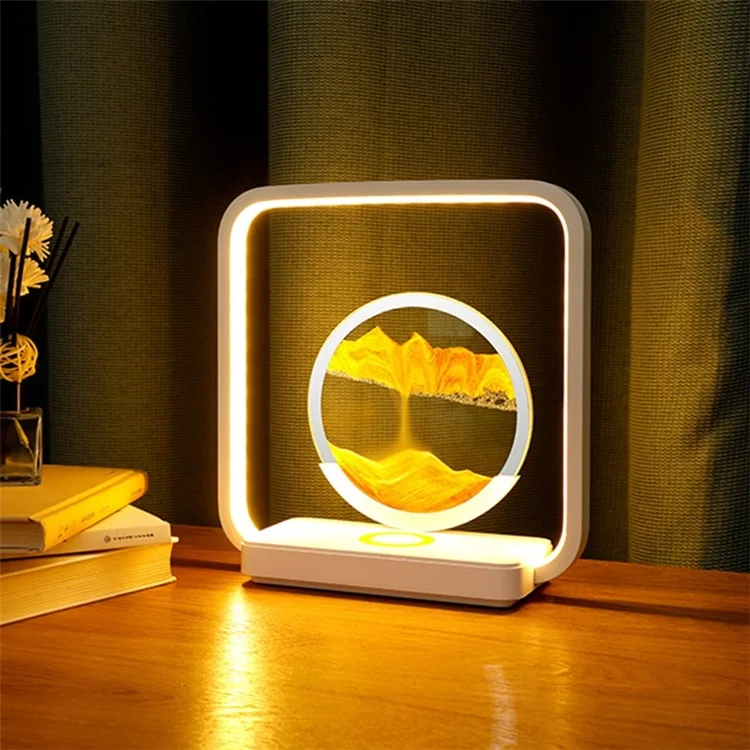 AX-213 Moving Sand Art Decor Lamp 3D Sandscapes Desk Toy Quicksand Painting Light with Wireless Charger - Yellow