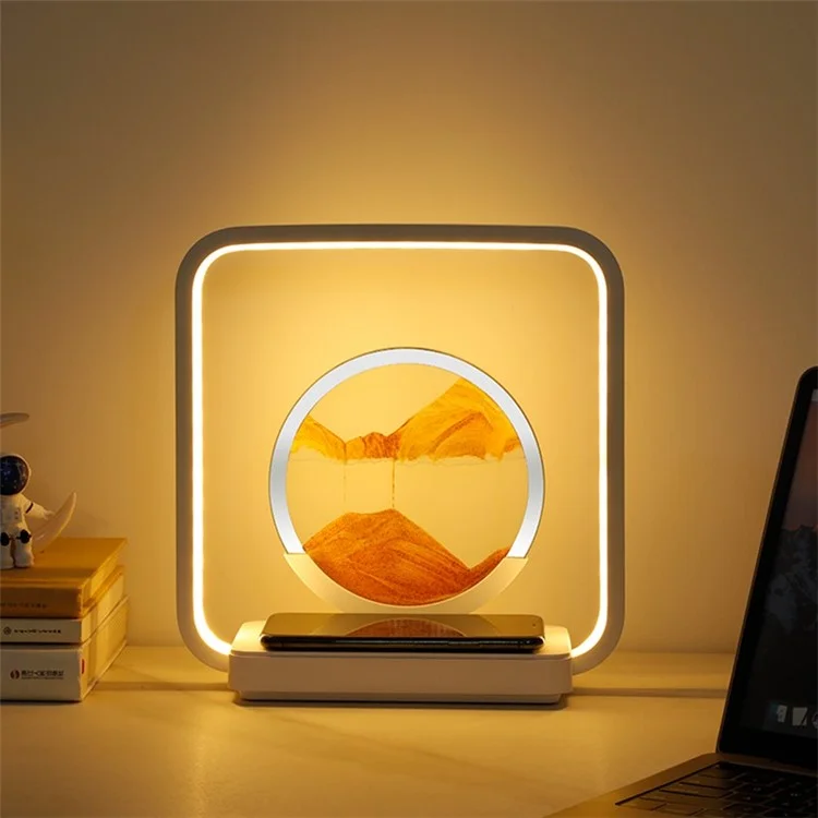 AX-213 Moving Sand Art Decor Lamp 3D Sandscapes Desk Toy Quicksand Painting Light with Wireless Charger - Yellow