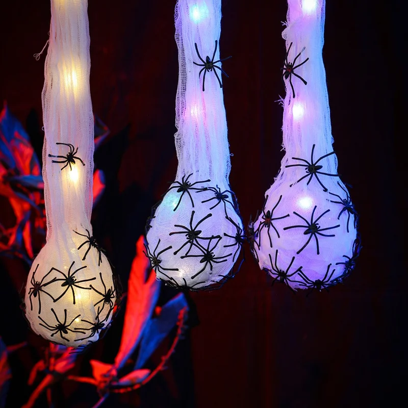 Halloween Spider Egg Sacs Hanging Light Up Spider Webs Decoration Spooky Party Props - Colorful Light