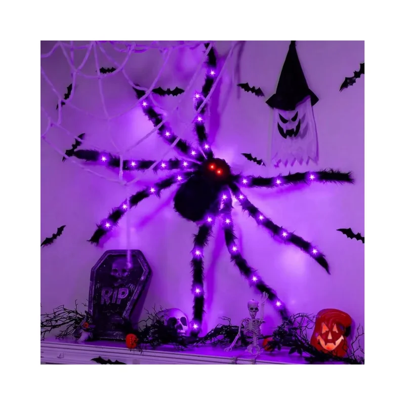 125cm Halloween Giant Spider 8 Modes Light Up Spider Party Decoration Haunted House Prop Gift