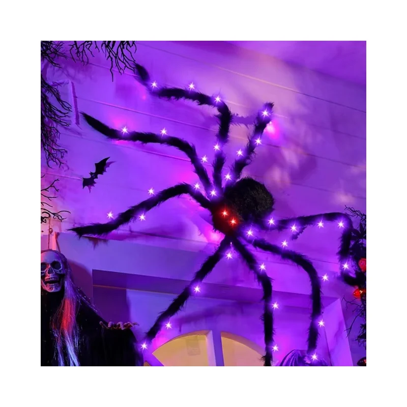 125cm Halloween Giant Spider 8 Modes Light Up Spider Party Decoration Haunted House Prop Gift