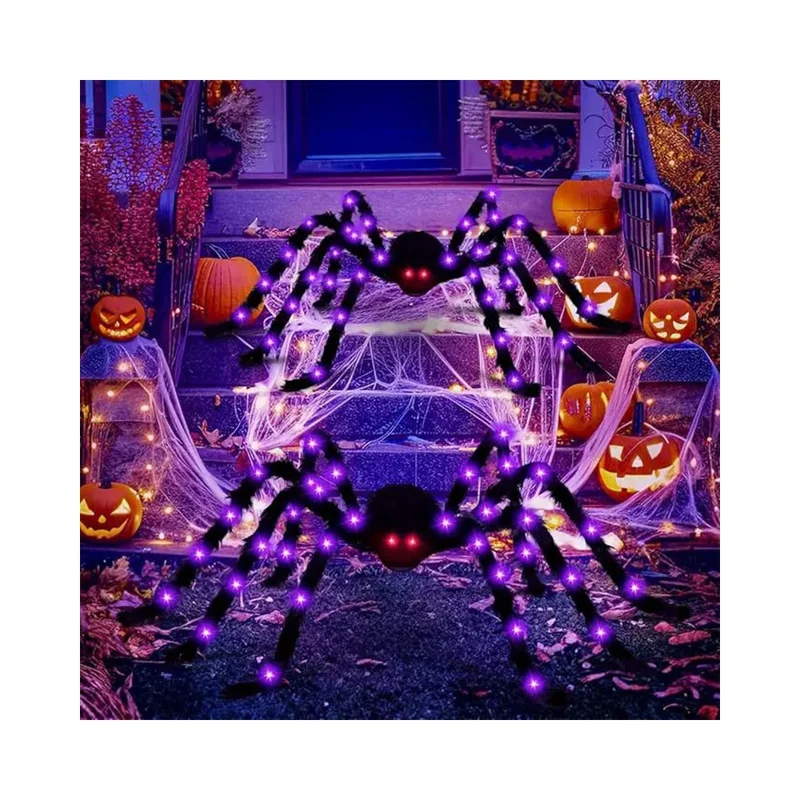 125cm Halloween Giant Spider 8 Modes Light Up Spider Party Decoration Haunted House Prop Gift