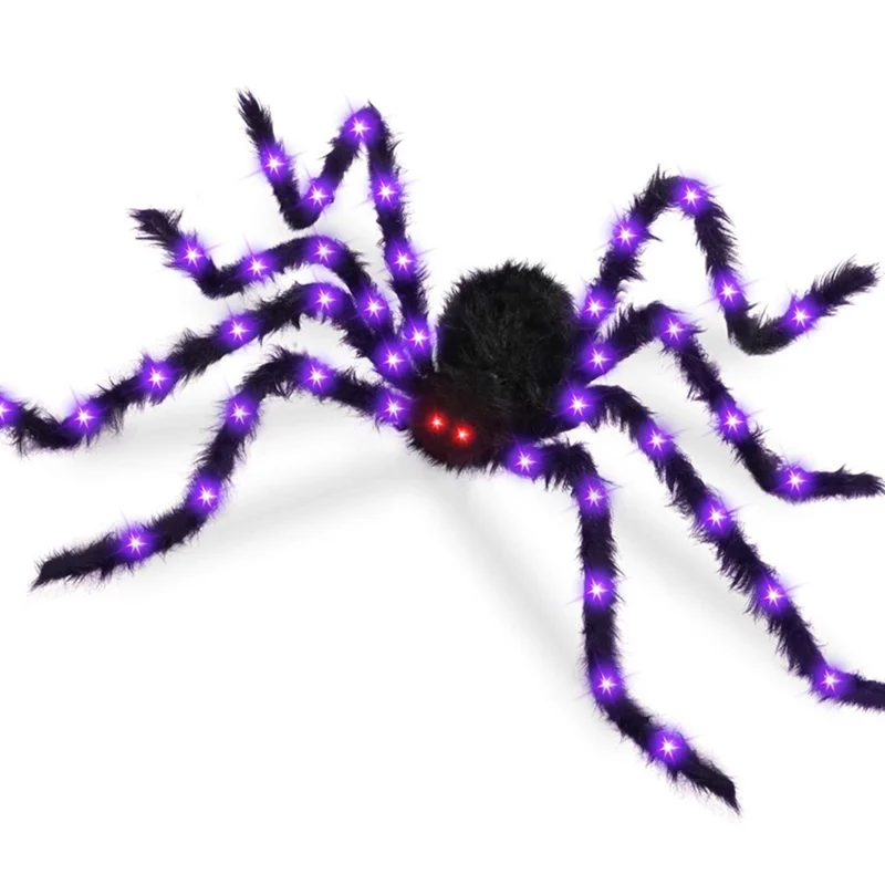 200cm Halloween Giant Spider 8 Modes Light Up Spider Party Decoration Haunted House Prop Gift