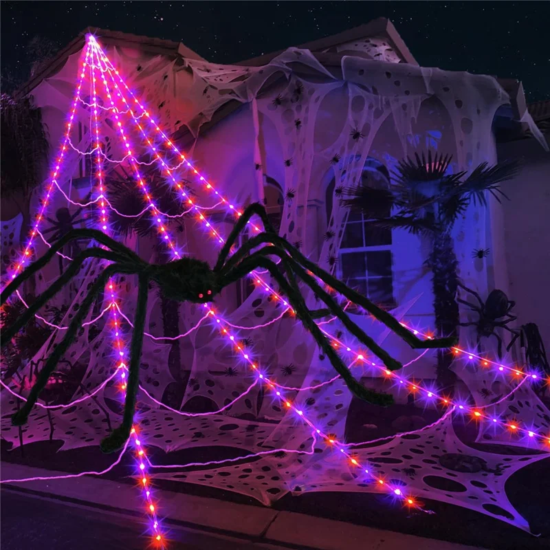 200cm Halloween Giant Spider 8 Modes Light Up Spider Party Decoration Haunted House Prop Gift