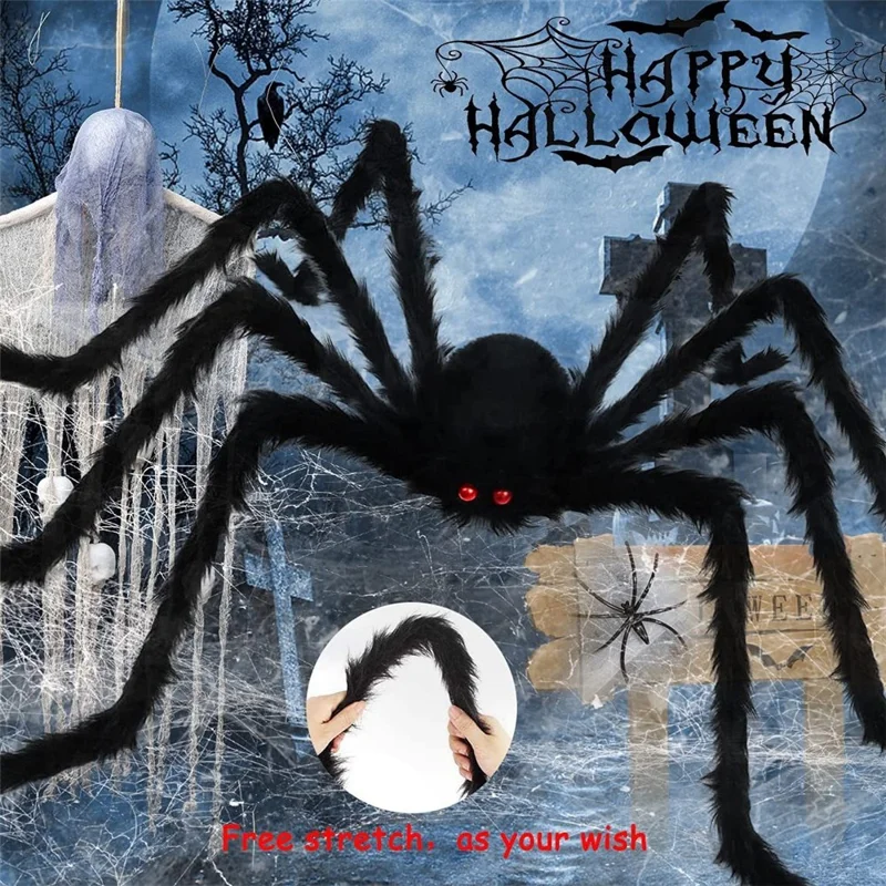 200cm Realistic Plush Spider Haunted House Prop Gift Giant Spider Halloween Party Spooky Decoration