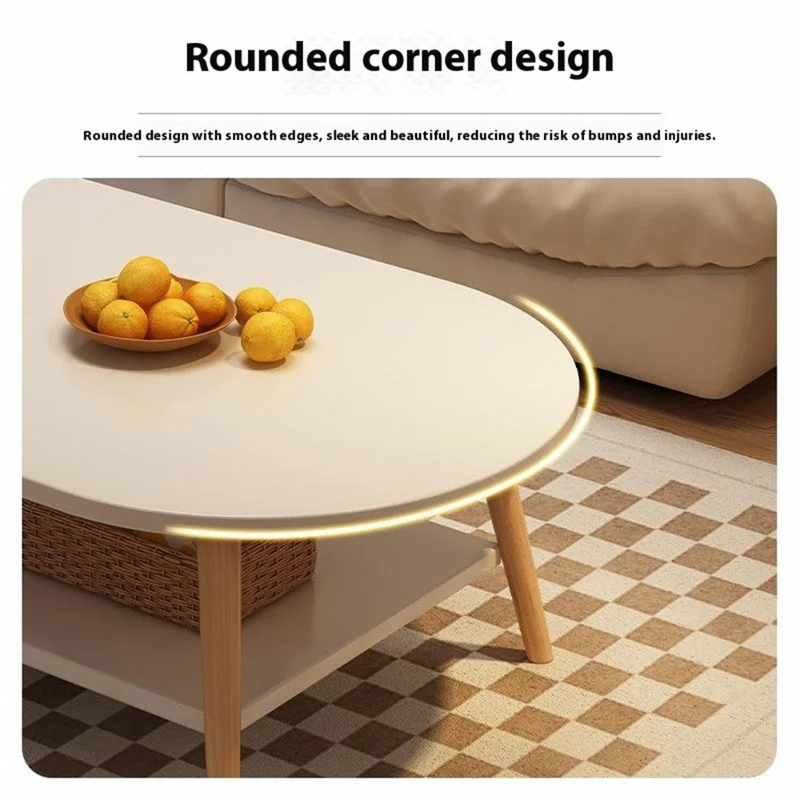 100CM Coffee Table for Living Room Sofa Wood Legs Low Table Double Layer Oval Design Storage Holder - White