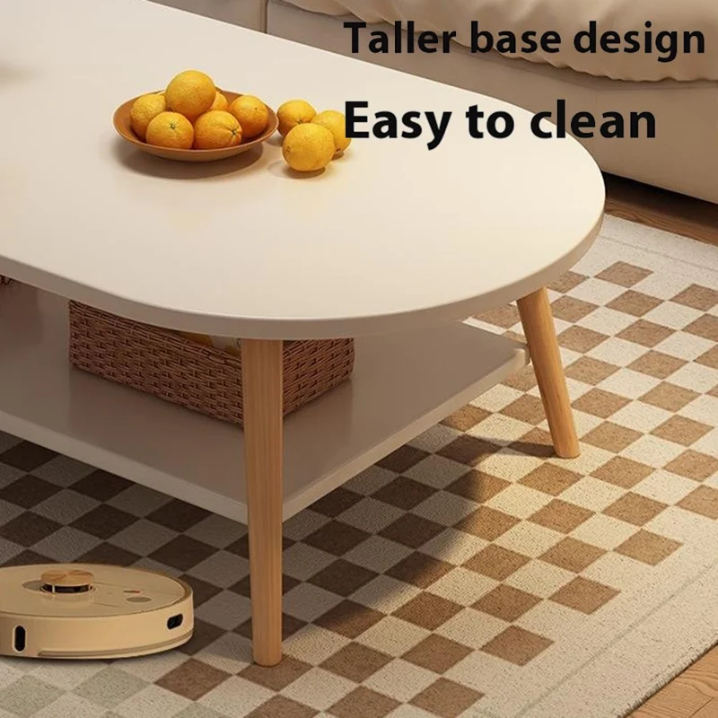 120CM Coffee Table for Living Room Sofa Wood Legs Low Table Double Layer Oval Design Storage Holder - White