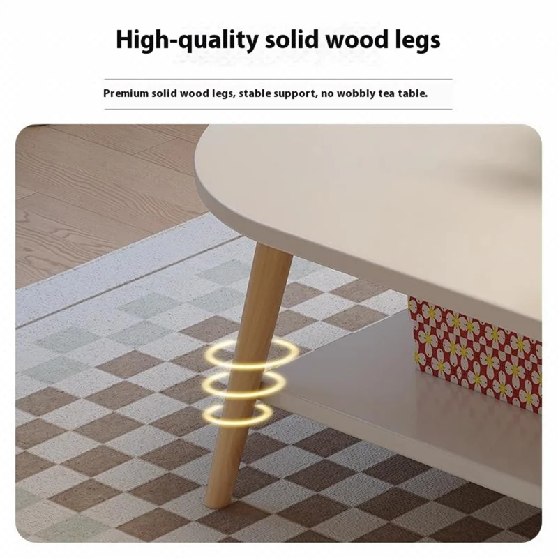 120CM Coffee Table for Living Room Sofa Wood Legs Low Table Double Layer Oval Design Storage Holder - White
