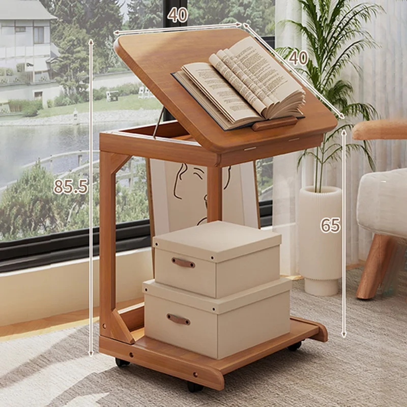 C-Shaped Bedside Table with Wheels 40CM Removable Overbed Desk Tilt Top Rolling Nightstand for Bedroom - Walnut