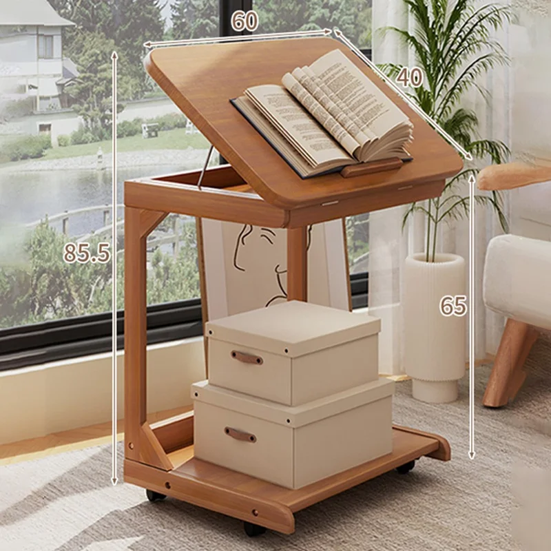 C-Shaped Bedside Table with Wheels 60CM Removable Overbed Desk Tilt Top Rolling Nightstand for Bedroom - Walnut