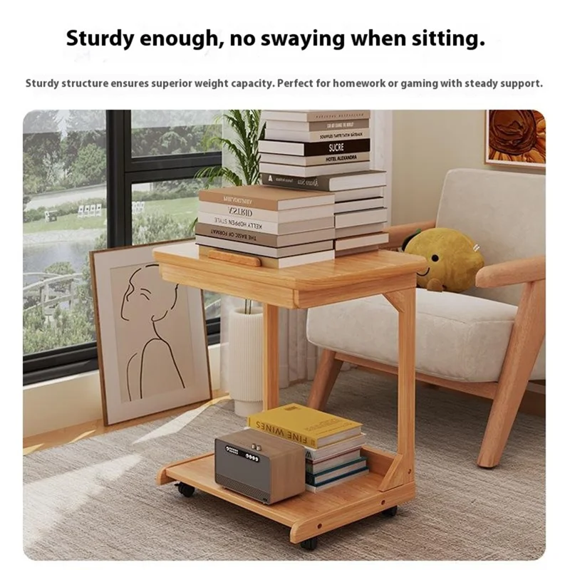 C-Shaped Bedside Table with Wheels 60CM Removable Overbed Desk Tilt Top Rolling Nightstand for Bedroom - Walnut