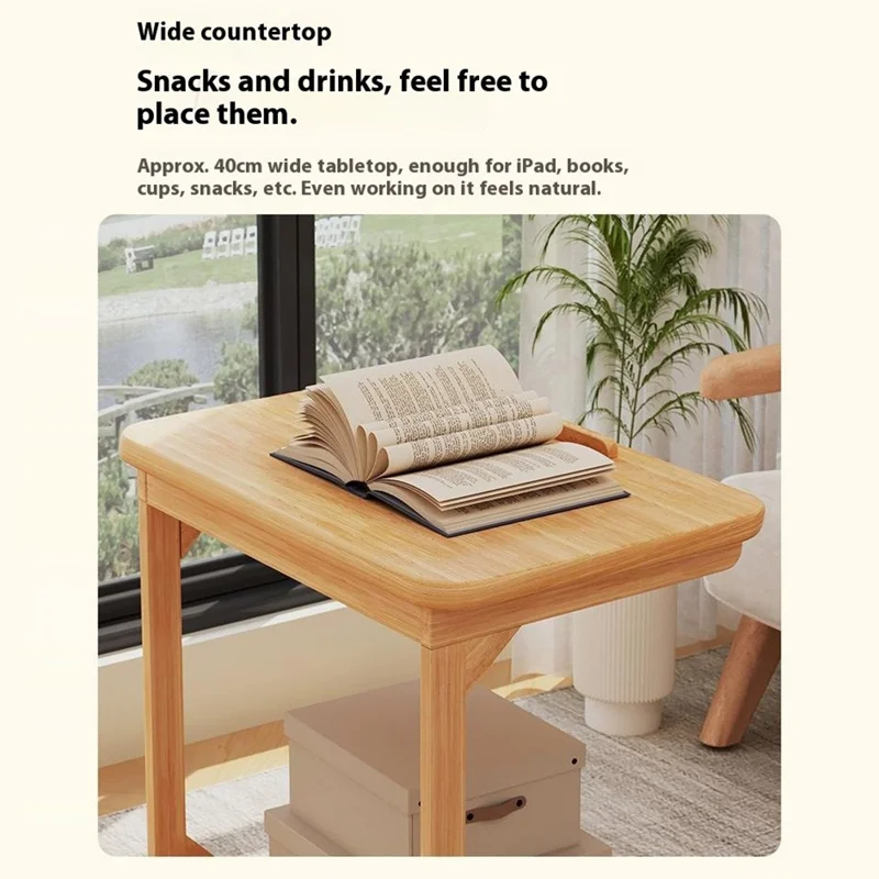 C-Shaped Bedside Table with Wheels 60CM Removable Overbed Desk Tilt Top Rolling Nightstand for Bedroom - Walnut