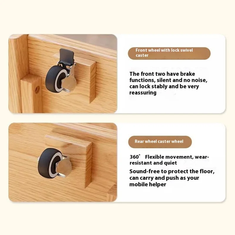 C-formet sengebord med hjul 80 cm, aftageligt skrivebord over sengen, kipbart bord til værelse - mørk valnød