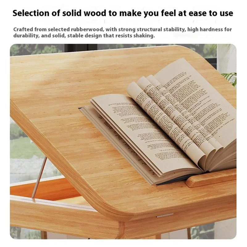 C-formet sengebord med hjul 80 cm, aftageligt skrivebord over sengen, kipbart bord til værelse - mørk valnød