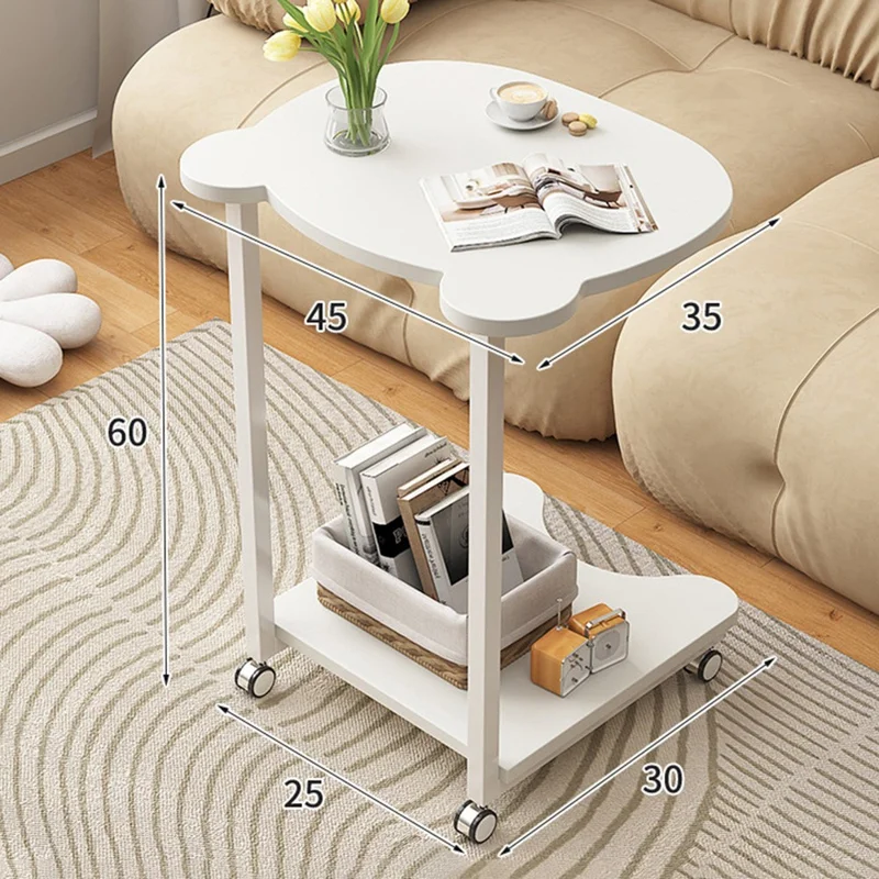 Creative Panda-Shaped Side Table Movable Coffee Table Minimalist Nightstand for Living Room / Bedroom - White