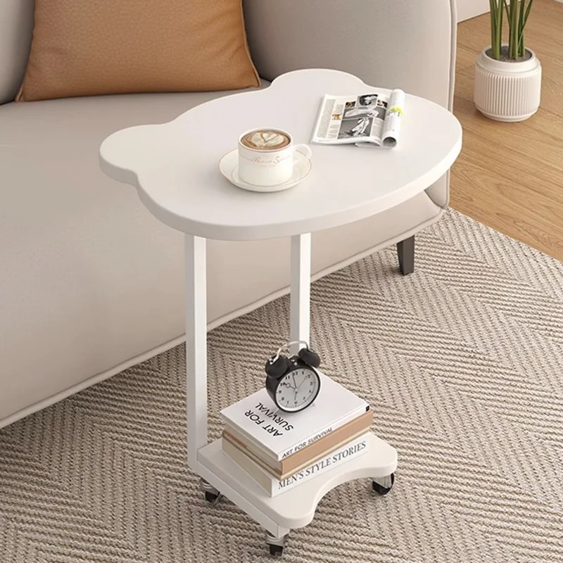 Creative Panda-Shaped Side Table Movable Coffee Table Minimalist Nightstand for Living Room / Bedroom - White