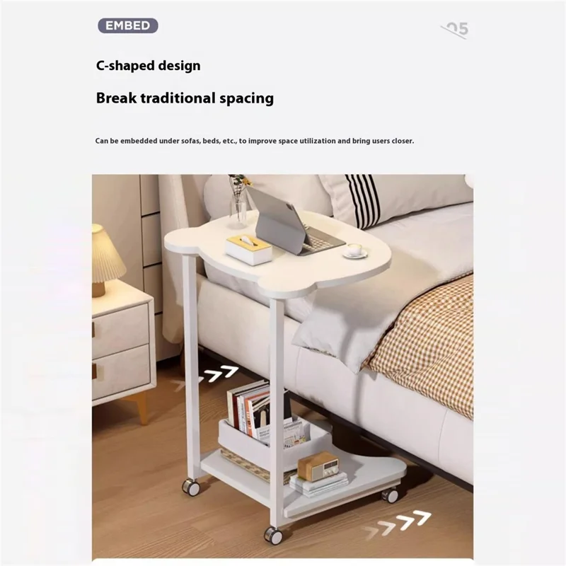 Creative Panda-Shaped Side Table Movable Coffee Table Minimalist Nightstand for Living Room / Bedroom - White