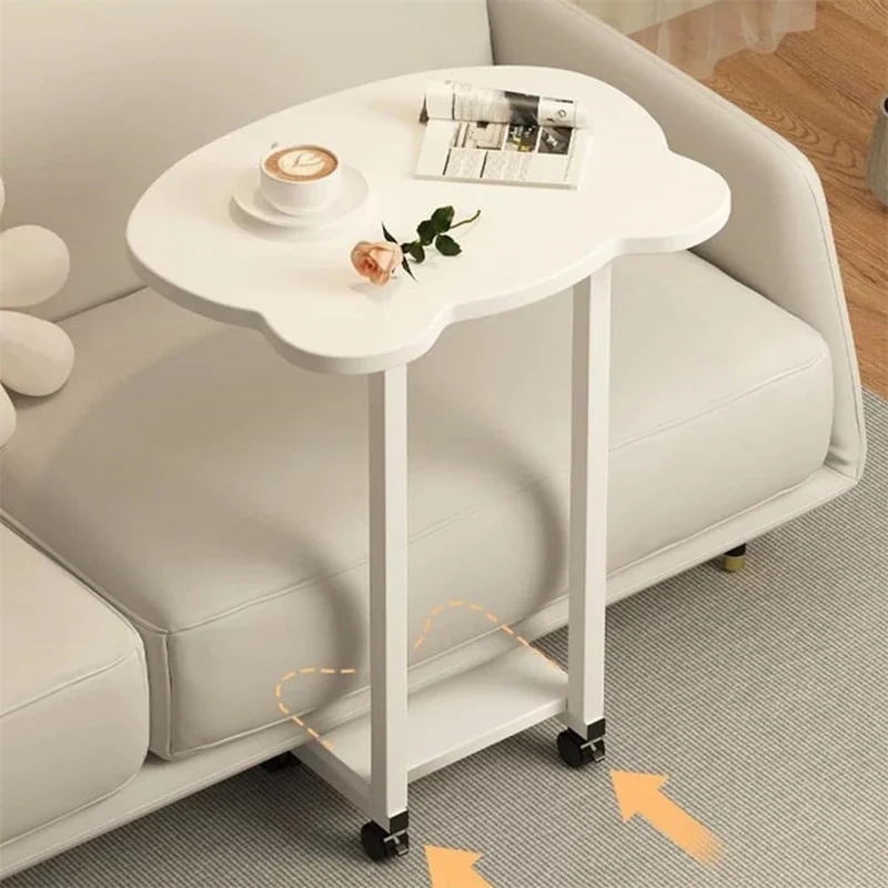 Creative Panda-Shaped Side Table Movable Coffee Table Minimalist Nightstand for Living Room / Bedroom - White