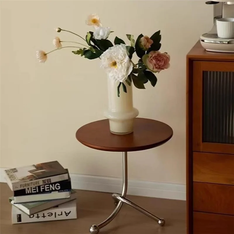 51cm Nordic Style Round Side Table Small Coffee Table Sofa End Table Creative Nightstand for Living Room - Walnut