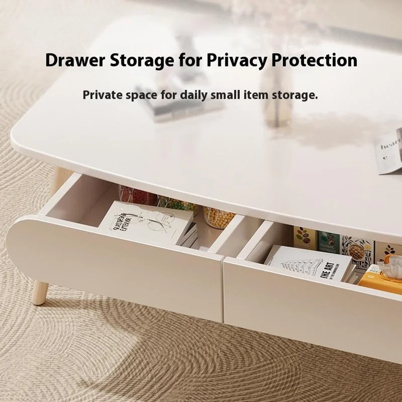 Coffee Table with Drawer For Living Room Single Layer Wide Top Storage Space Multipurpose Low Table - Warm White