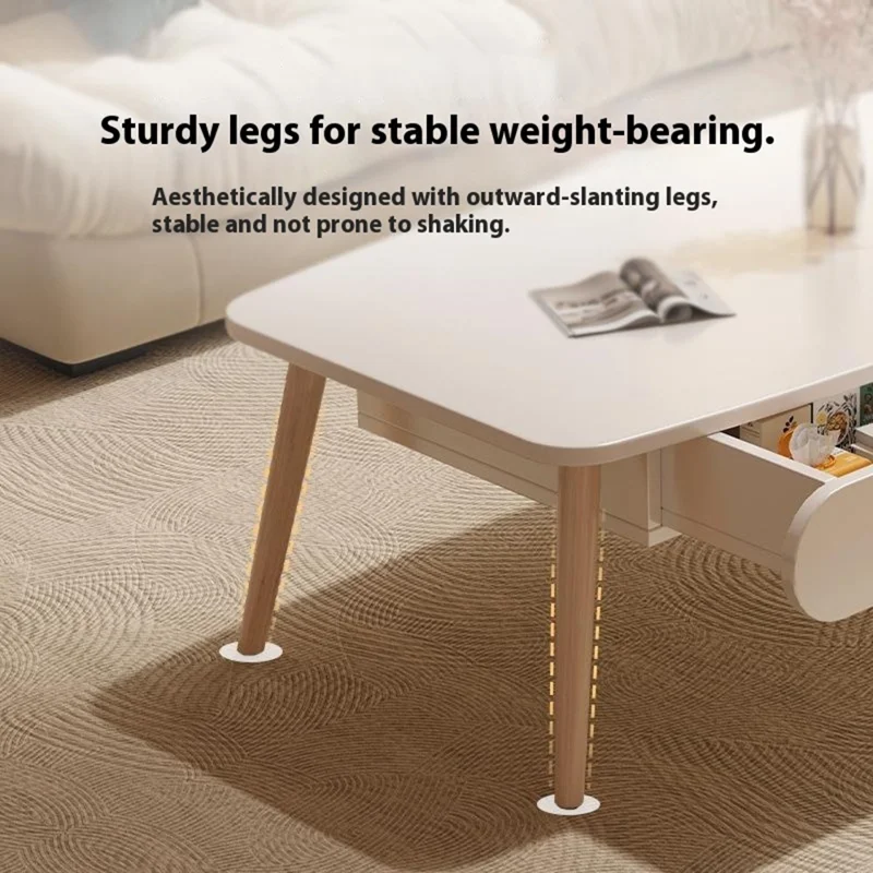 Coffee Table with Drawer For Living Room Single Layer Wide Top Storage Space Multipurpose Low Table - Warm White