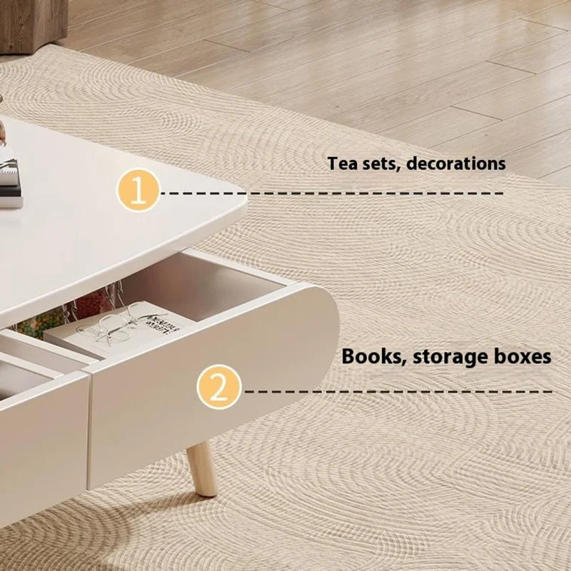 Coffee Table with Drawer For Living Room Single Layer Wide Top Storage Space Multipurpose Low Table - Warm White