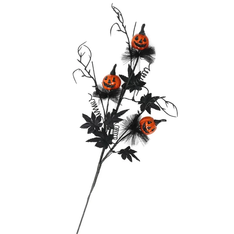 Artificial Pumpkin Black Maple Leaf Stem Spooky Halloween Branch Decoration Party Prop Gifts