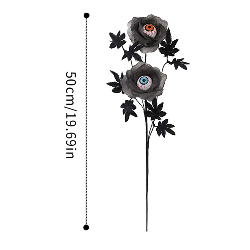 Artificial Eyeball and Rose Black Maple Leaf Stem Spooky Halloween Branch Decoration Party Prop Gifts