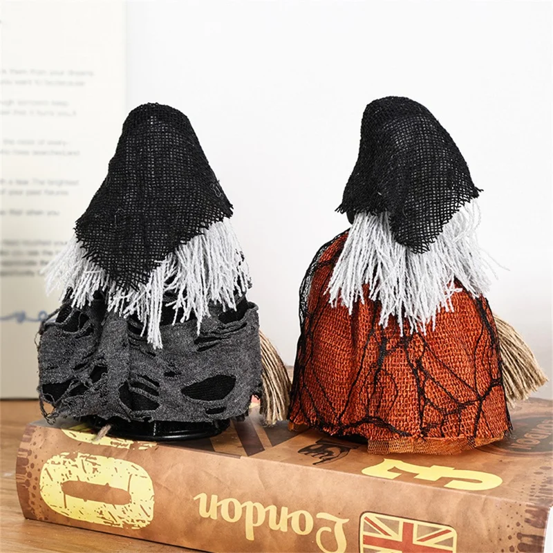 Non Woven Fabric Witch with Broom Tree Topper Halloween Ornament Party Gift Decoration - Black