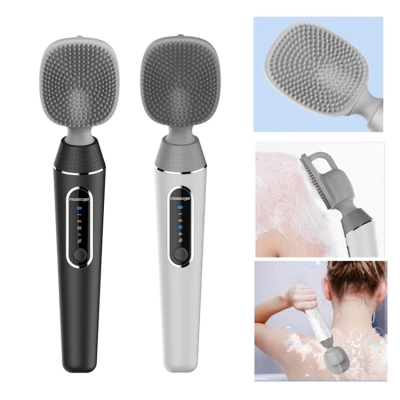 Electric Body Brush 5 Modes IPX6 Waterproof Silicone Shower Brush Body for Cleansing Massaging Exfoliating - Black