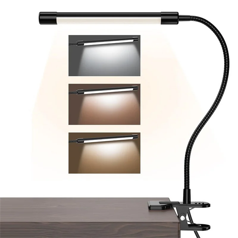 LED Desk Lamp Eye-Care for Students Dorm Bedroom Reading USB Clamp Flexible Gooseneck Night Light 3 Color Modes