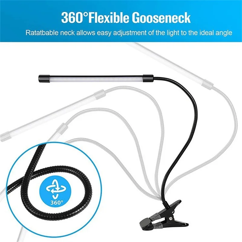 LED Desk Lamp Eye-Care for Students Dorm Bedroom Reading USB Clamp Flexible Gooseneck Night Light 3 Color Modes
