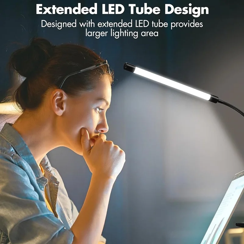 LED Desk Lamp Eye-Care for Students Dorm Bedroom Reading USB Clamp Flexible Gooseneck Night Light 3 Color Modes