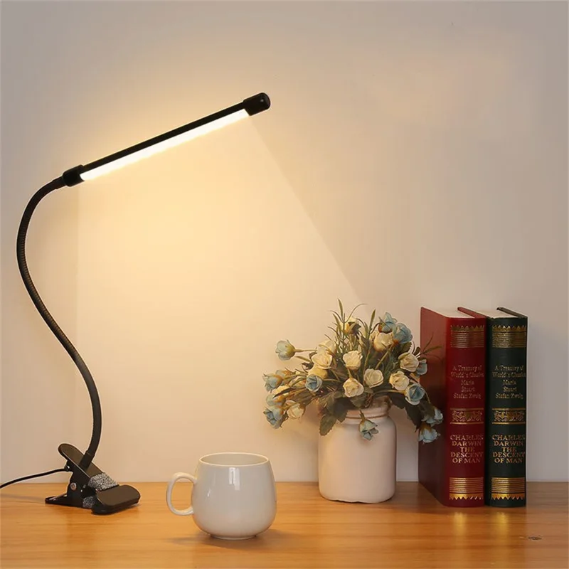 LED Desk Lamp Eye-Care for Students Dorm Bedroom Reading USB Clamp Flexible Gooseneck Night Light 3 Color Modes
