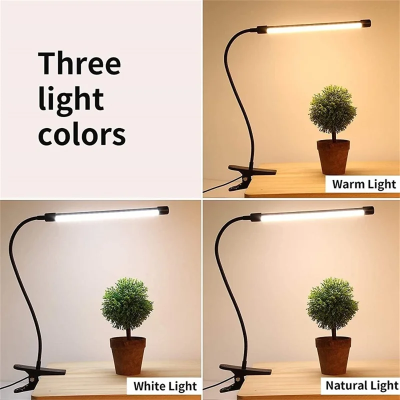 LED Desk Lamp Eye-Care for Students Dorm Bedroom Reading USB Clamp Flexible Gooseneck Night Light 3 Color Modes