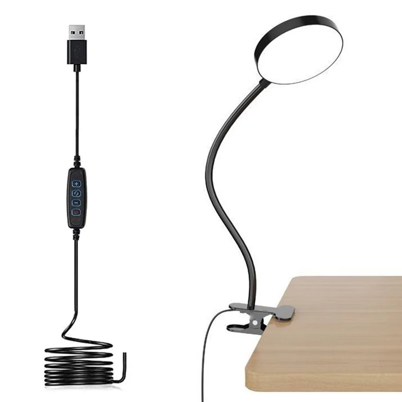 LED Desk Lamp for Students 10 Brightness 3 Color Mode Dimmable Reading Light with Clip - Black